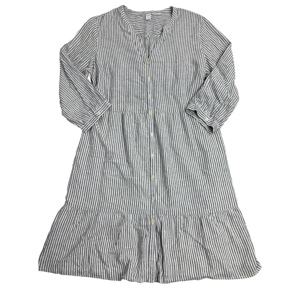 Old Navy Striped Button Front Midi Dress Women’s Size L Linen Blend Cottagecore